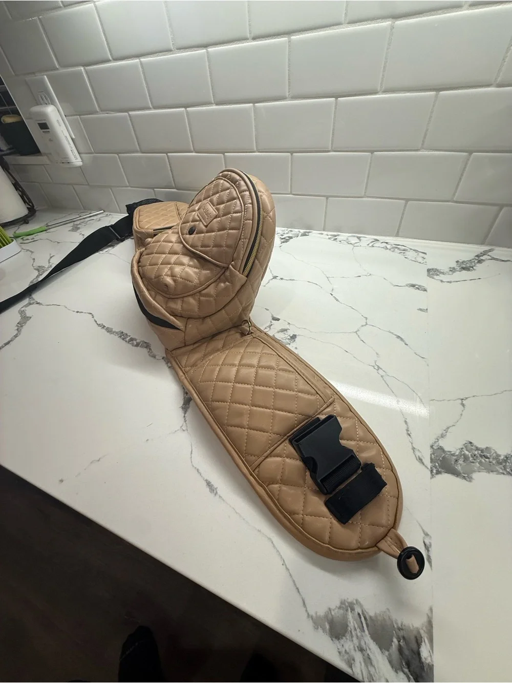 Tushbaby Hip Seat Carrier Sand Vegan Leather Baby Toddler Hands Free